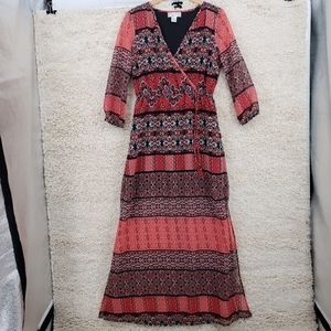 band of gypsies women US 10 pink red black floral maxi dress balloon sleeves